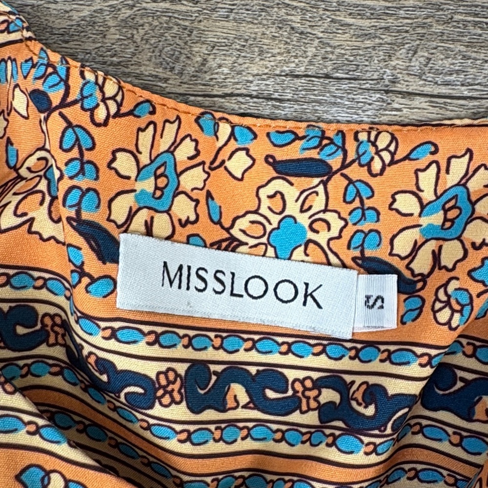 🌿 MISSLOOK Boho Floral Peasant Blouse – Size S – Peach & Turquoise - Picture 3 of 7